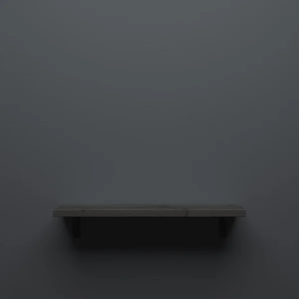 Black wooden shelf on black wall — Stock Photo, Image