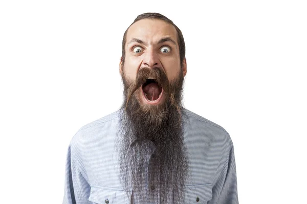 Homem irritado com longa barba gritando — Fotografia de Stock