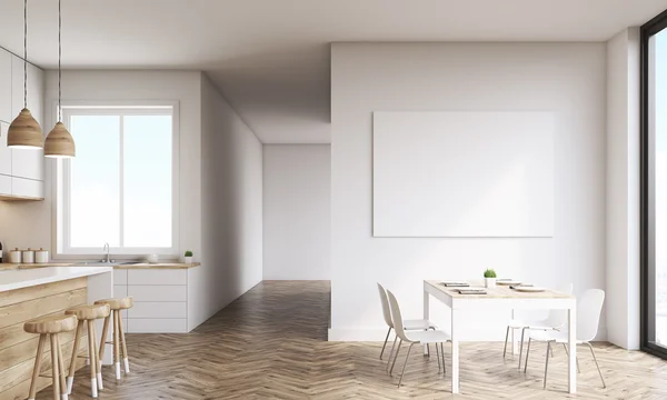 Poster ve windows ile mutfak — Stok fotoğraf