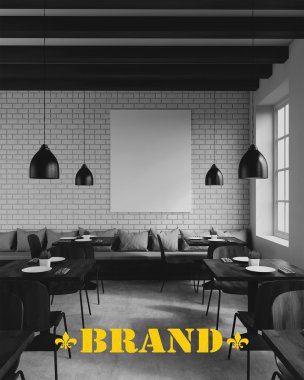 Restoran iç dikey poster ve kirişler