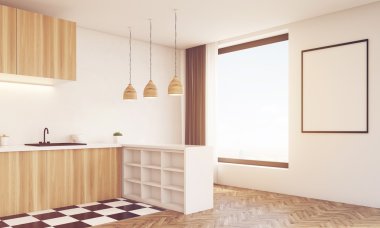 Yan veiw tonda ahşap lambalı modern mutfak