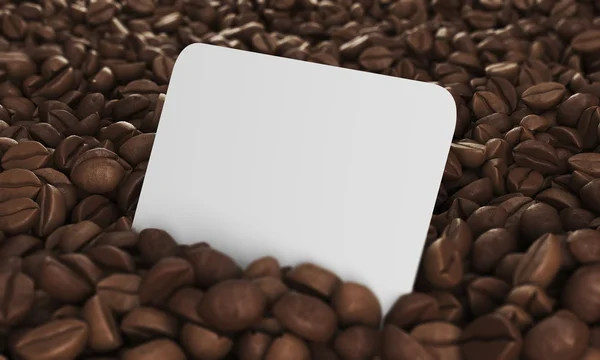 Vista lateral do cartão de visita em grãos de café — Fotografia de Stock