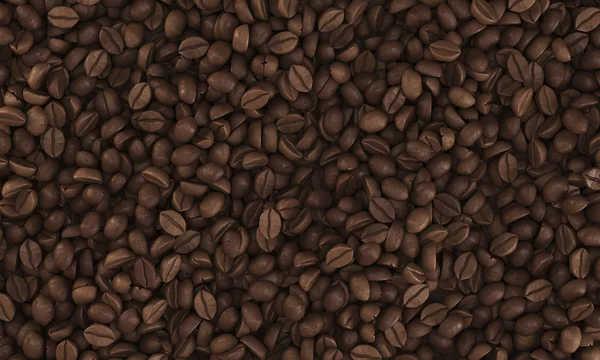 Вид зверху на кавові зерна, що лежать на якійсь плоскій поверхні — стокове фото