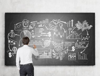 Beyaz gömlekli işadamı blackbo iş kroki çizim