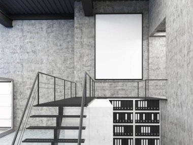 Merdiven ve kütüphaneler ofiste dikey poster