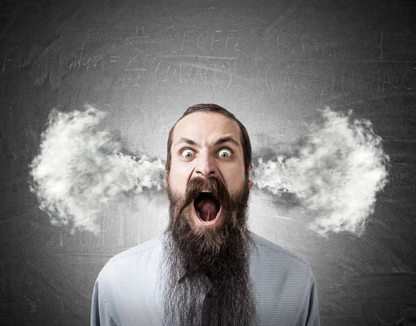 Křičící muž s pára z uší — Stock fotografie
