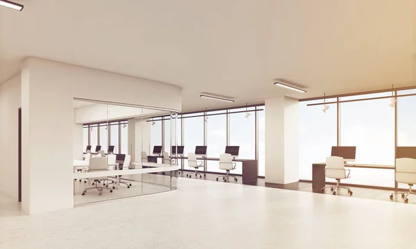 Pohled úřadu se zaoblenými rohy konferenční místnost, tónovaný — Stock fotografie