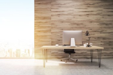 CEO çalışma masası ahşap paneller, ofiste tonda