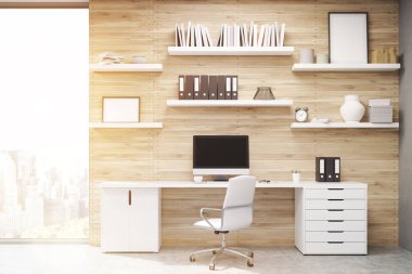 Tonda ışık ahşap paneller ile ev ofis