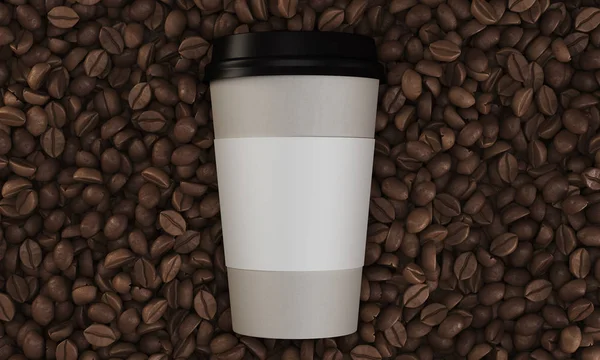 Top view of paper cup of coffee on its beans — Stock Photo, Image