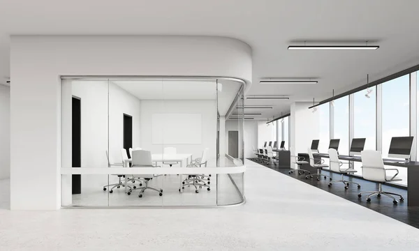 Vista frontale dell'ufficio con angoli arrotondati sala conferenze — Foto Stock