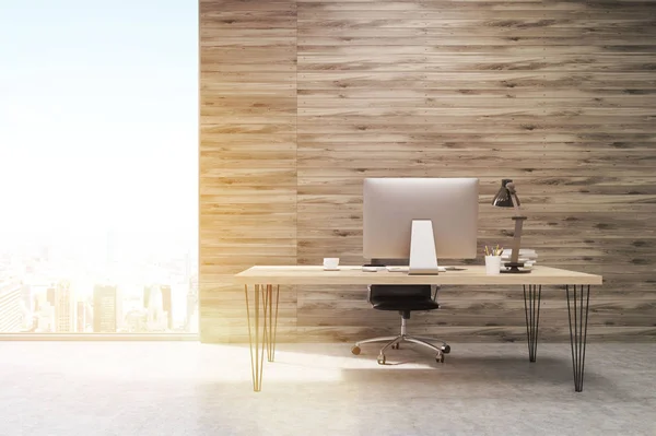 Bureau de travail PDG au bureau avec panneaux en bois, tonique — Photo