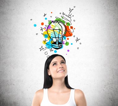 Kadın beyaz kolsuz bluz ve renkli ampul kroki