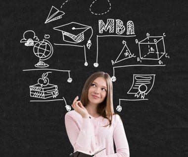 Kadın pembe ve eğitim çizimler