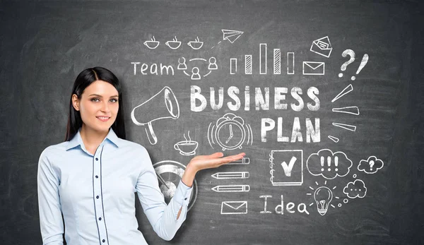 Vrouw weergegeven: business plan schets — Stockfoto