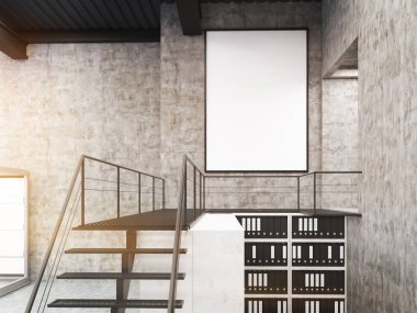 Merdiven ve kütüphaneler, ofiste dikey poster tonda