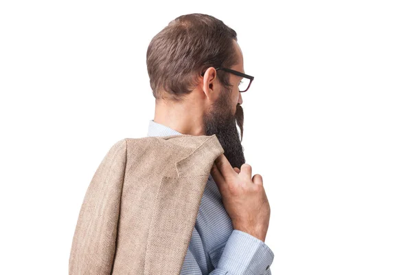 Vista lateral de homem de negócios em óculos com barba longa — Fotografia de Stock