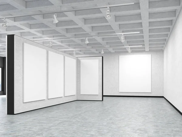 Galeria de arte vazia com imagens em branco — Fotografia de Stock