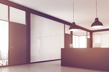 Sayaç, bir resepsiyon ile bir ofis lobi yan görünüm tonda