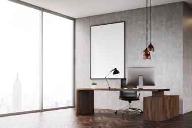 Ceo ofis panoramik pencere ve poster yan görünüm