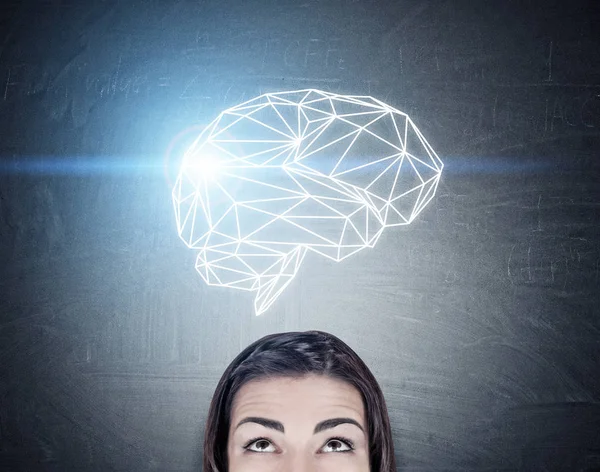 Meisje van hoofd en hersenen hologram — Stockfoto