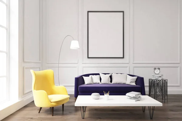 Living room interiör med lila soffa — Stockfoto