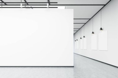 Büyük beyaz duvar ve resimler ile Sanat Galerisi