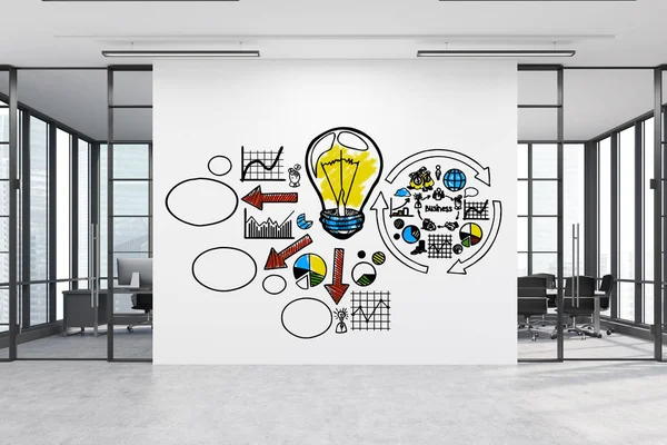 Grote idee poster wordt op witte kantoor muur getekend — Stockfoto