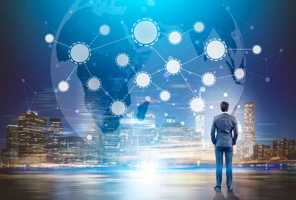 Ağ kroki gece şehirde bakıyorsun adam