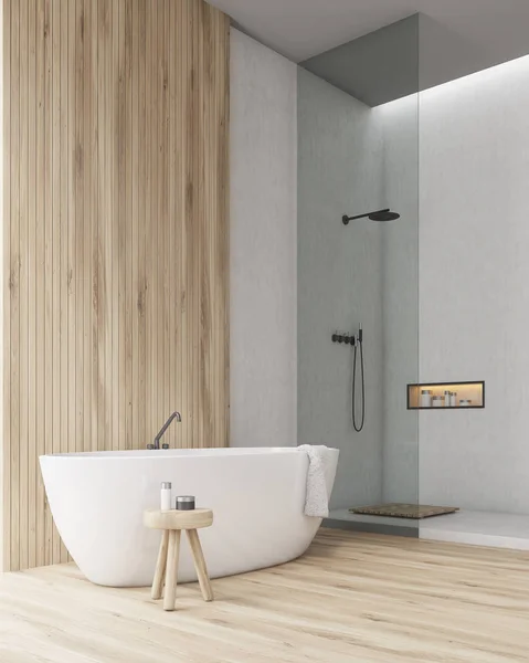 Corner of a bathroom with bathtub and a shower — Stock Photo, Image
