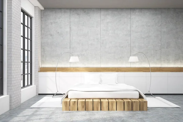 Sypialnia z podwójnym łóżkiem i dwoma światłami — Zdjęcie stockowe