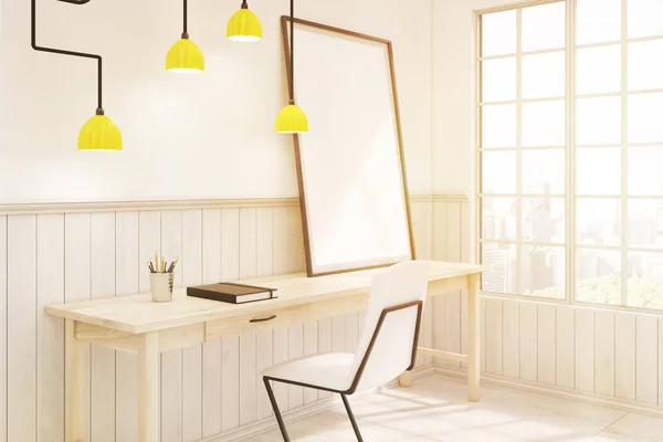 Vista laterale di un home office con una lampada futuristica, tonica — Foto Stock