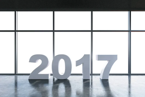 White number 2017 in an empty room — Stock Photo, Image