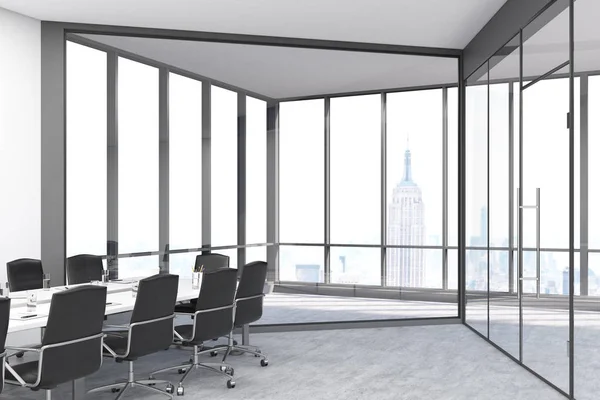 Large panoramic windows and doors room with a conference table — Stock Photo, Image