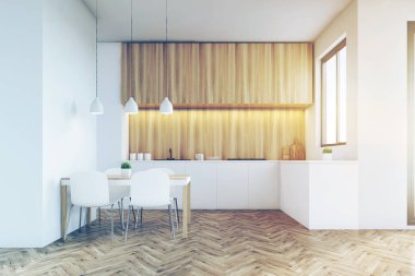 Mutfak tezgah üstü ile ışık ahşap mobilya, tonda