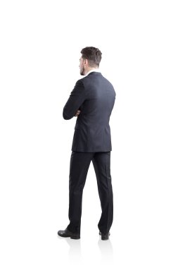 Arkadan görünüş işadamı koyu elbiseli