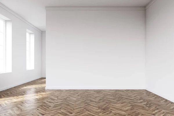 सफेद दीवारों और लकड़ी के फर्श के साथ खाली कमरे — स्टॉक फ़ोटो, इमेज
