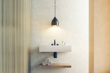 Lavabo rafta, beyaz tahta, tonda yakın çekim