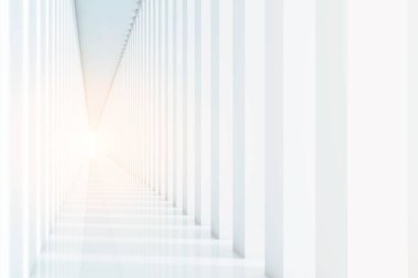 Koridor yan görünüm: beyaz sütunlar, kat, tonda