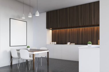 Koyu renkli ahşap, mutfak yan görünüm poster