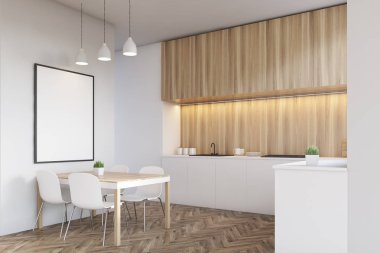 Mutfak tezgah ile ışık ahşap mobilya yan görünüm