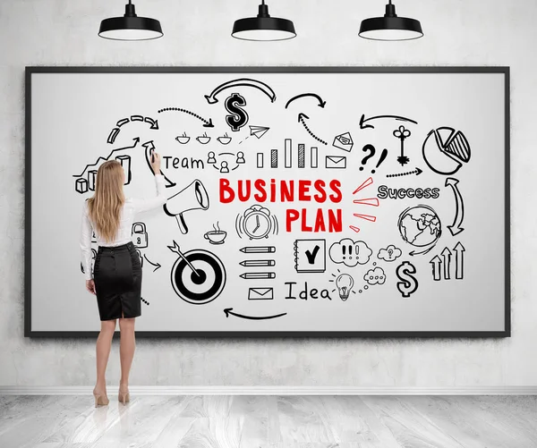 Business coach, black, red plan sketch whiteboard — Stock Photo, Image