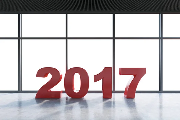 Red number 2017 in an empty room — Stock Photo, Image