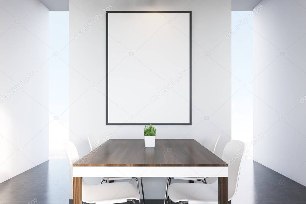 Close up of dark wood kitchen table, poster