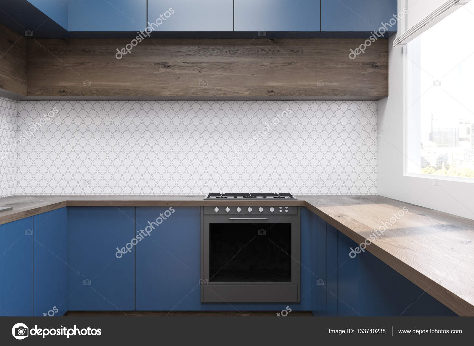Interiore della cucina con mobili blu — Foto Stock © denisismagilov ... Interiore della cucina con mobili blu — Foto Stock © denisismagilov ...