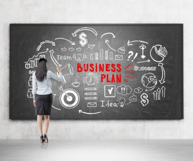 İş çalıştırıcı, beyaz ve kırmızı bir plan, yazı tahtası