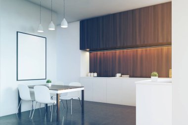 Koyu renkli ahşap, poster, tonda ile mutfak yan görünüm