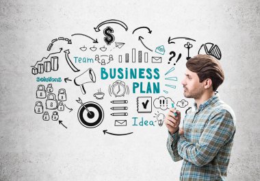 Adam kararlı ve iş planı ile yan görünüm