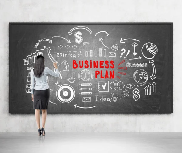 Businesskutsche, weiß-roter Plan, Tafel — Stockfoto