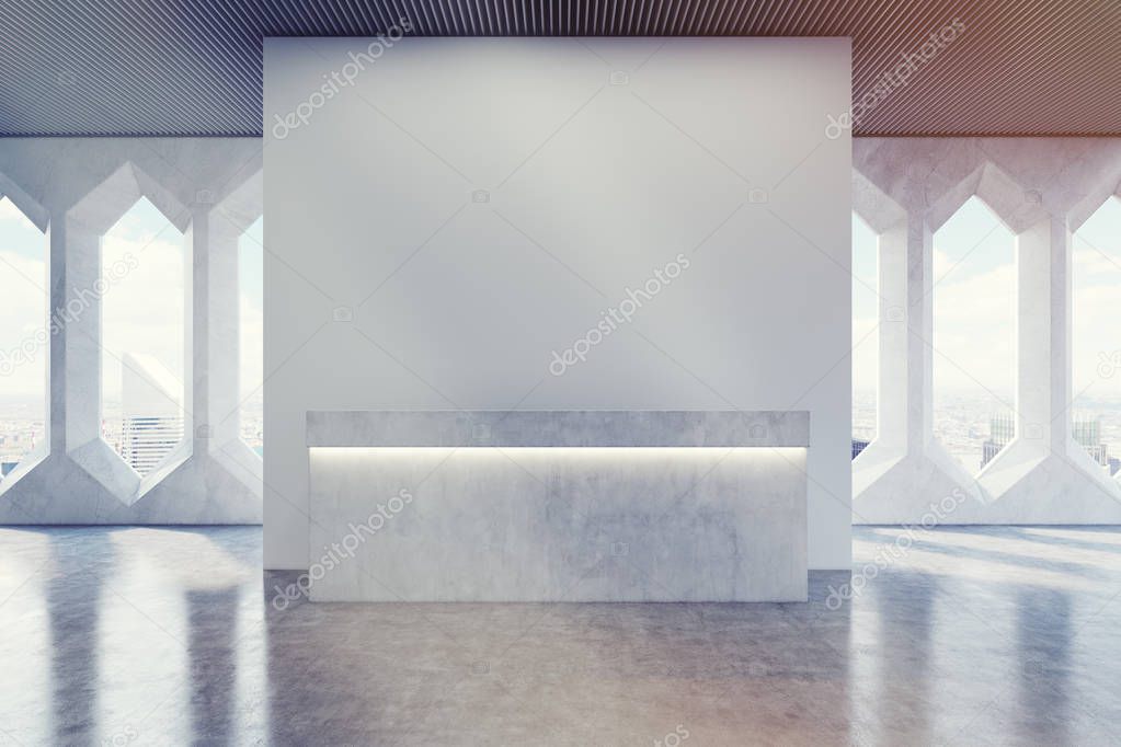 Reception counter, corridor ,diamond window, toned